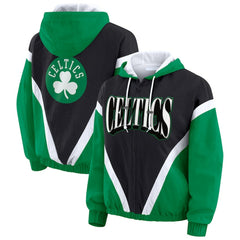 NBA - Boston Celtics WEAR by Erin Andrews Women's Colorblock Full-Zip Hoodie Windbreaker Jacket - Black/Kelly Green
