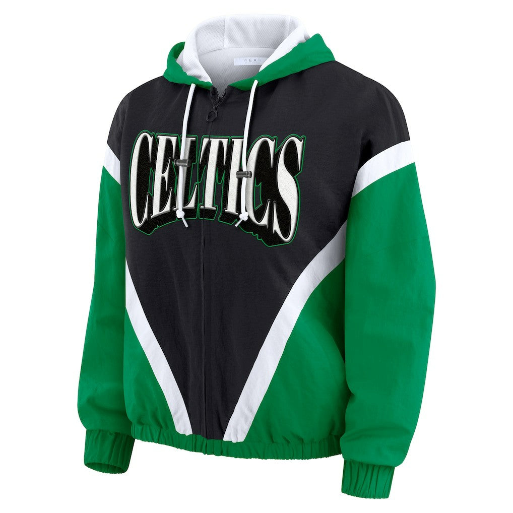 NBA - Boston Celtics WEAR by Erin Andrews Women's Colorblock Full-Zip Hoodie Windbreaker Jacket - Black/Kelly Green