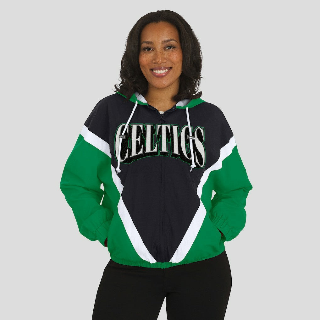 NBA - Boston Celtics WEAR by Erin Andrews Women's Colorblock Full-Zip Hoodie Windbreaker Jacket - Black/Kelly Green