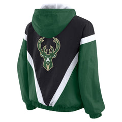 NBA - Milwaukee Bucks WEAR by Erin Andrews Women's Colorblock Full-Zip Hoodie Windbreaker Jacket - Black/Hunter Green