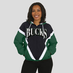 NBA - Milwaukee Bucks WEAR by Erin Andrews Women's Colorblock Full-Zip Hoodie Windbreaker Jacket - Black/Hunter Green