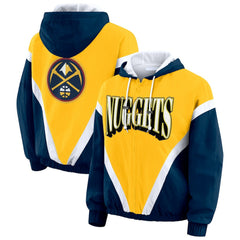 NBA - Denver Nuggets WEAR by Erin Andrews Women's Colorblock Full-Zip Hoodie Windbreaker Jacket - Gold/Navy