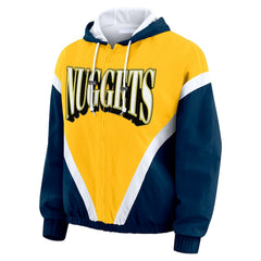 NBA - Denver Nuggets WEAR by Erin Andrews Women's Colorblock Full-Zip Hoodie Windbreaker Jacket - Gold/Navy
