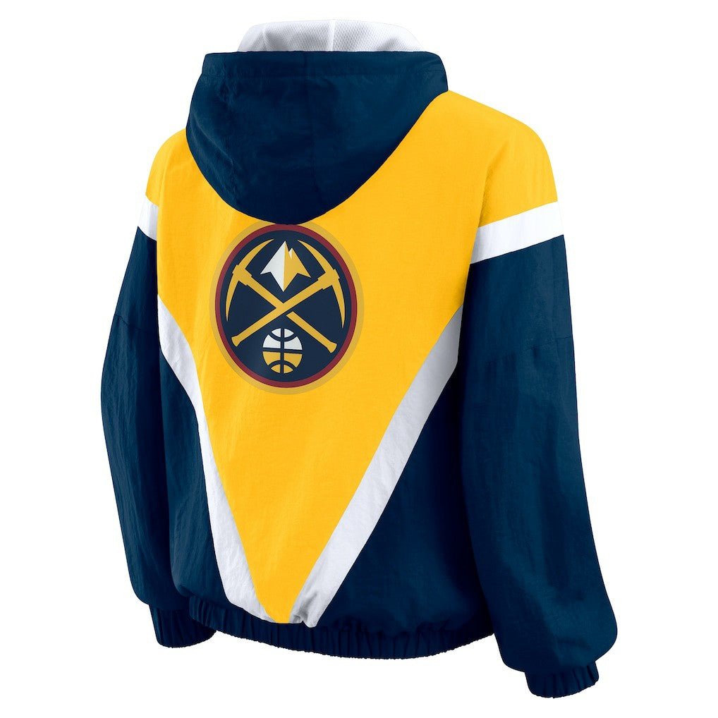 NBA - Denver Nuggets WEAR by Erin Andrews Women's Colorblock Full-Zip Hoodie Windbreaker Jacket - Gold/Navy