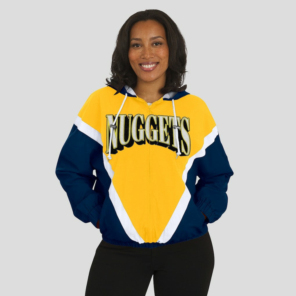 NBA - Denver Nuggets WEAR by Erin Andrews Women's Colorblock Full-Zip Hoodie Windbreaker Jacket - Gold/Navy