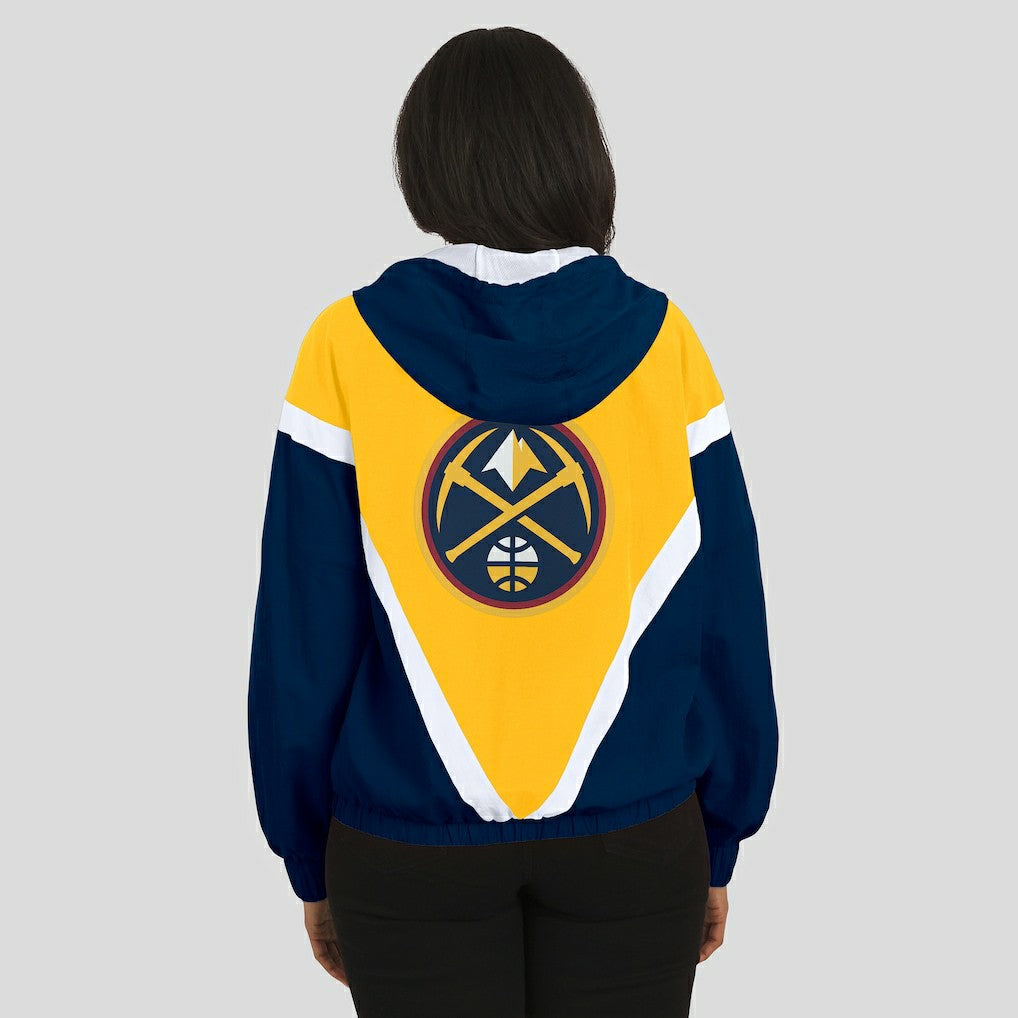NBA - Denver Nuggets WEAR by Erin Andrews Women's Colorblock Full-Zip Hoodie Windbreaker Jacket - Gold/Navy