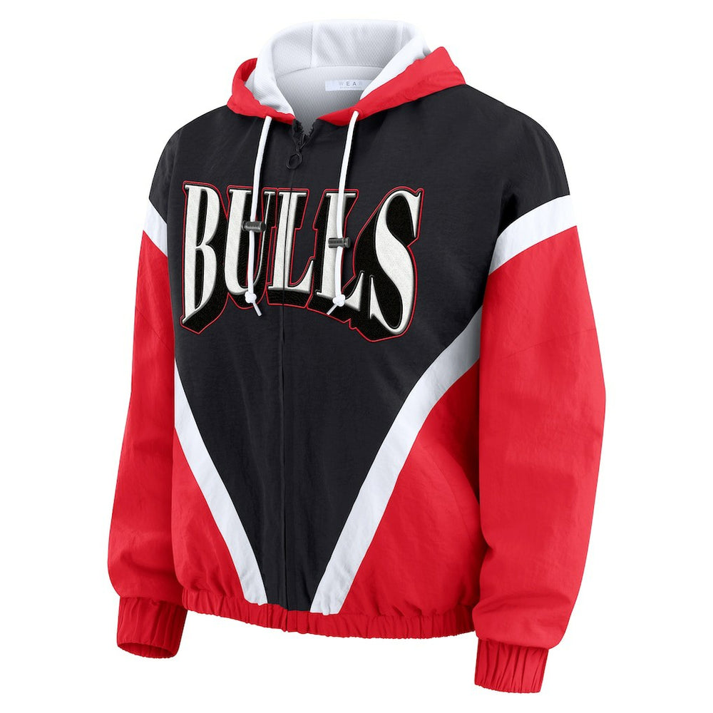 NBA - Chicago Bulls WEAR by Erin Andrews Women's Colorblock Full-Zip Hoodie Windbreaker Jacket - Black/Red