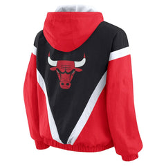 NBA - Chicago Bulls WEAR by Erin Andrews Women's Colorblock Full-Zip Hoodie Windbreaker Jacket - Black/Red