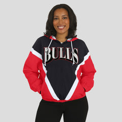NBA - Chicago Bulls WEAR by Erin Andrews Women's Colorblock Full-Zip Hoodie Windbreaker Jacket - Black/Red