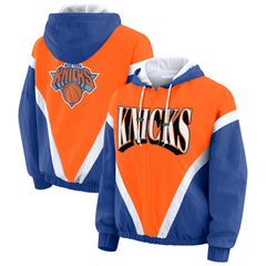 NBA - New York Knicks WEAR by Erin Andrews Women's Colorblock Full-Zip Hoodie Windbreaker Jacket - Orange/Royal