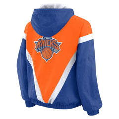 NBA - New York Knicks WEAR by Erin Andrews Women's Colorblock Full-Zip Hoodie Windbreaker Jacket - Orange/Royal