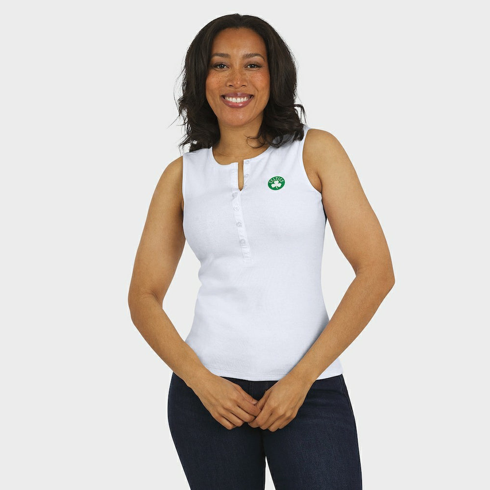 NBA - Boston Celtics WEAR by Erin Andrews Women's Rib-Knit Henley Tank Top - White