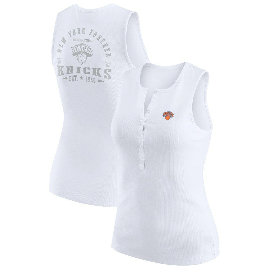 NBA - New York Knicks WEAR by Erin Andrews Women's Rib-Knit Henley Tank Top - White