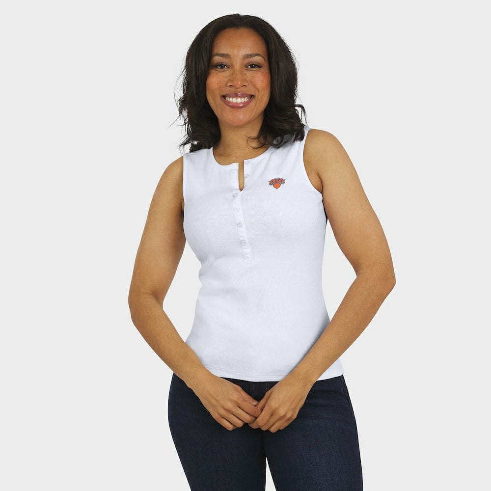 NBA - New York Knicks WEAR by Erin Andrews Women's Rib-Knit Henley Tank Top - White