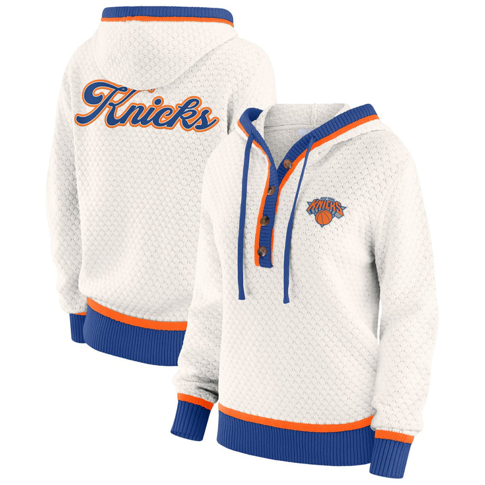 NBA - New York Knicks WEAR by Erin Andrews Women's Plus Size Hoodie Sweater - Cream