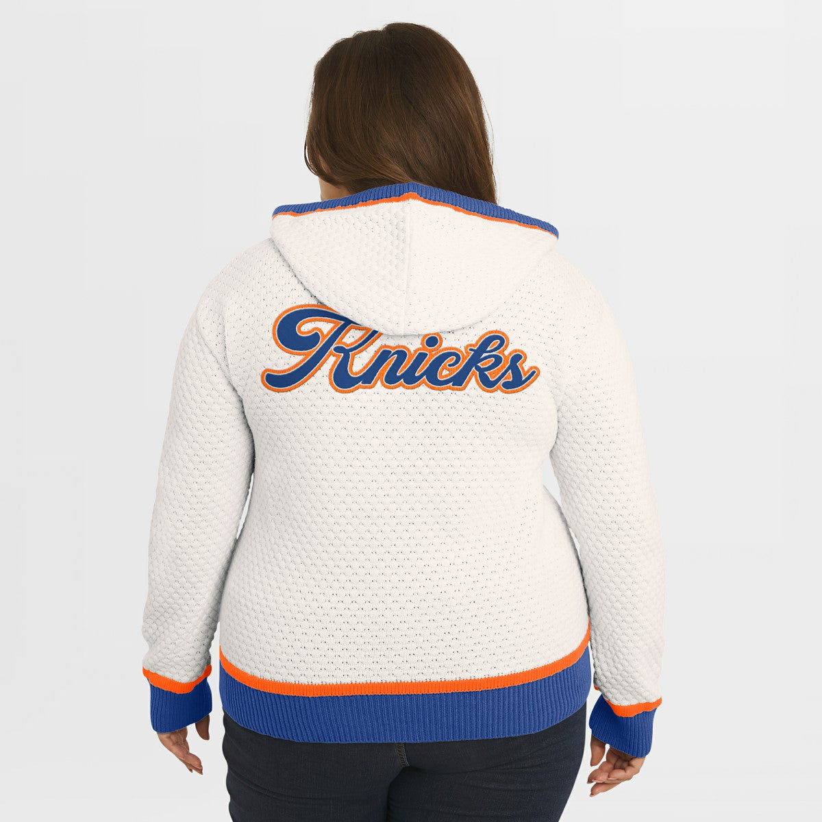 NBA - New York Knicks WEAR by Erin Andrews Women's Plus Size Hoodie Sweater - Cream