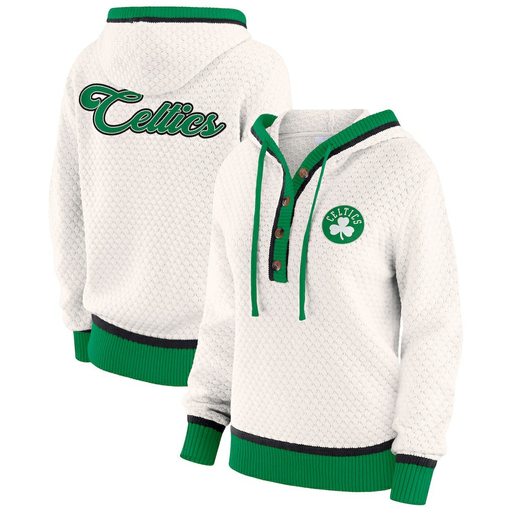NBA - Boston Celtics WEAR by Erin Andrews Women's Plus Size Hoodie Sweater - Cream