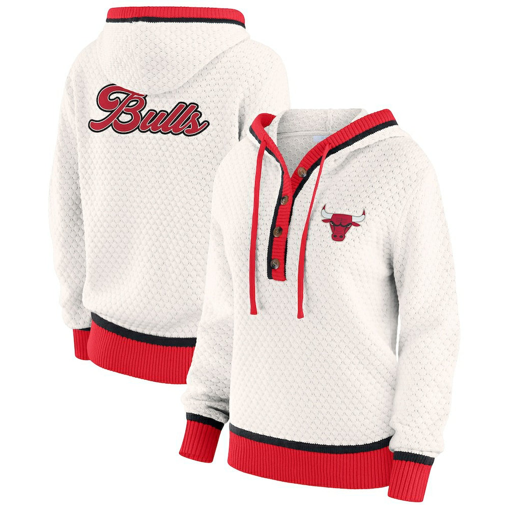 NBA - Chicago Bulls WEAR by Erin Andrews Women's Plus Size Hoodie Sweater - Cream