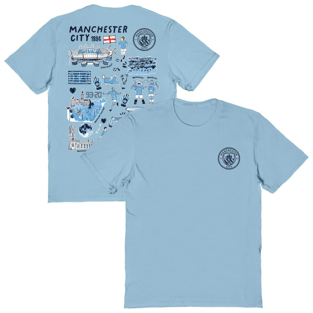 Manchester City Vive La Fete Women's Impressions Artwork T-Shirts - Sky Blue