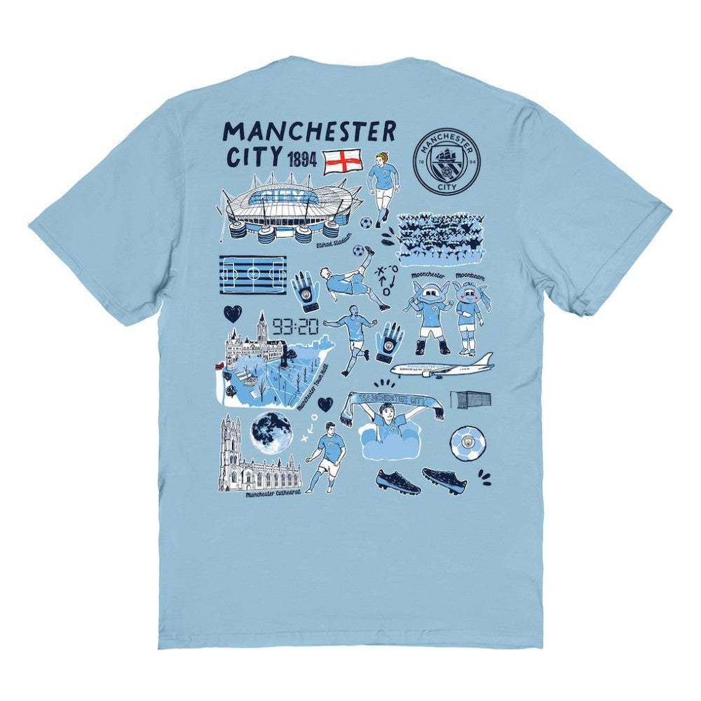 Manchester City Vive La Fete Women's Impressions Artwork T-Shirts - Sky Blue