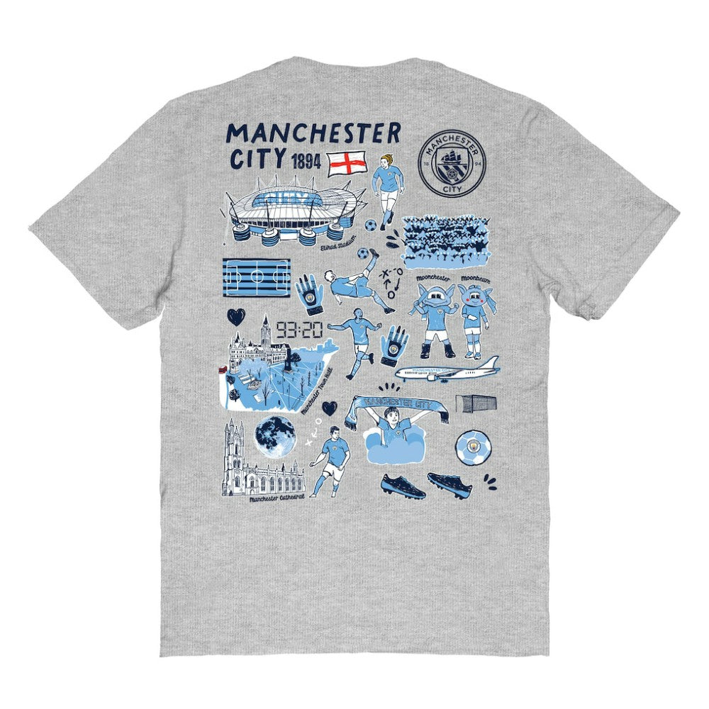 Manchester City Vive La Fete Women's Impressions Artwork T-Shirts - Heather Gray