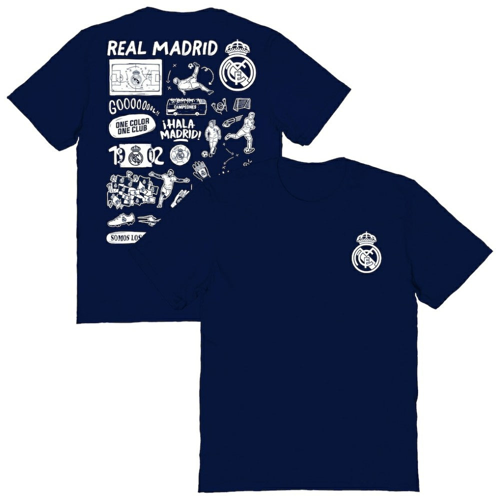 Real Madrid Vive La Fete Women's Impressions Artwork T-Shirts - Navy