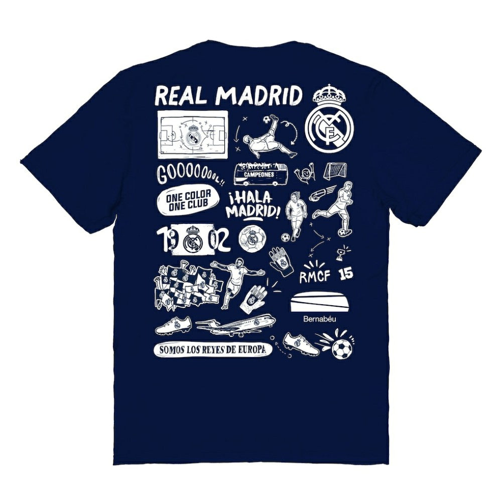 Real Madrid Vive La Fete Women's Impressions Artwork T-Shirts - Navy