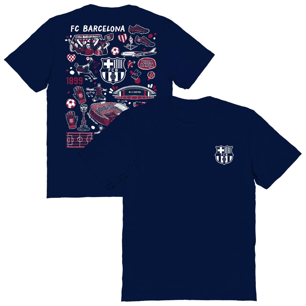Barcelona Vive La Fete Women's Impressions Artwork T-Shirts - Navy