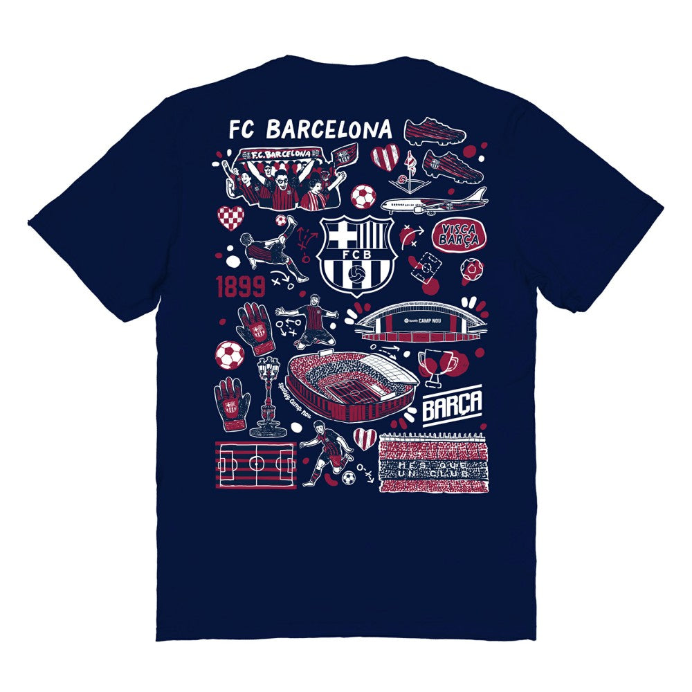 Barcelona Vive La Fete Women's Impressions Artwork T-Shirts - Navy