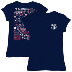 Barcelona Vive La Fete Girls Youth Color Badge Fitted T-Shirts - Navy