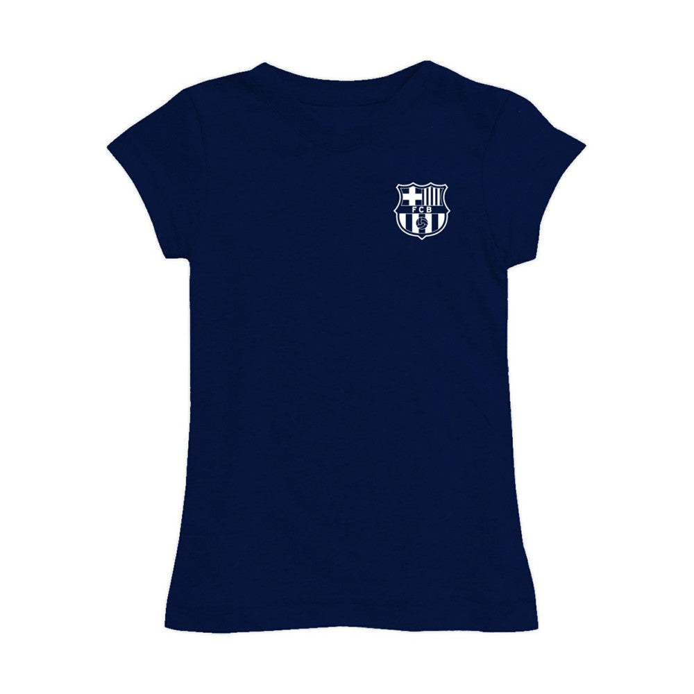 Barcelona Vive La Fete Girls Youth Color Badge Fitted T-Shirts - Navy