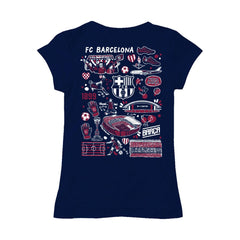 Barcelona Vive La Fete Girls Youth Color Badge Fitted T-Shirts - Navy