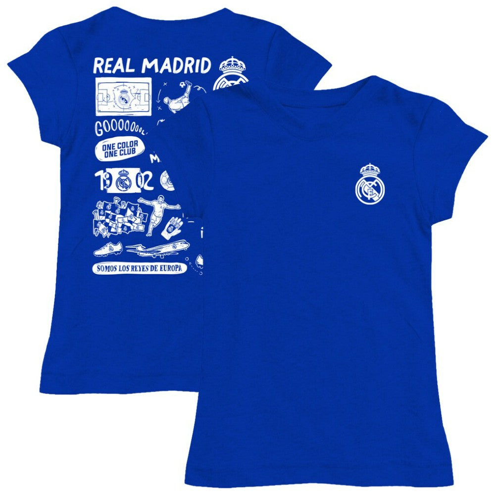 Real Madrid Vive La Fete Girls Youth Color Badge Fitted T-Shirts - Royal