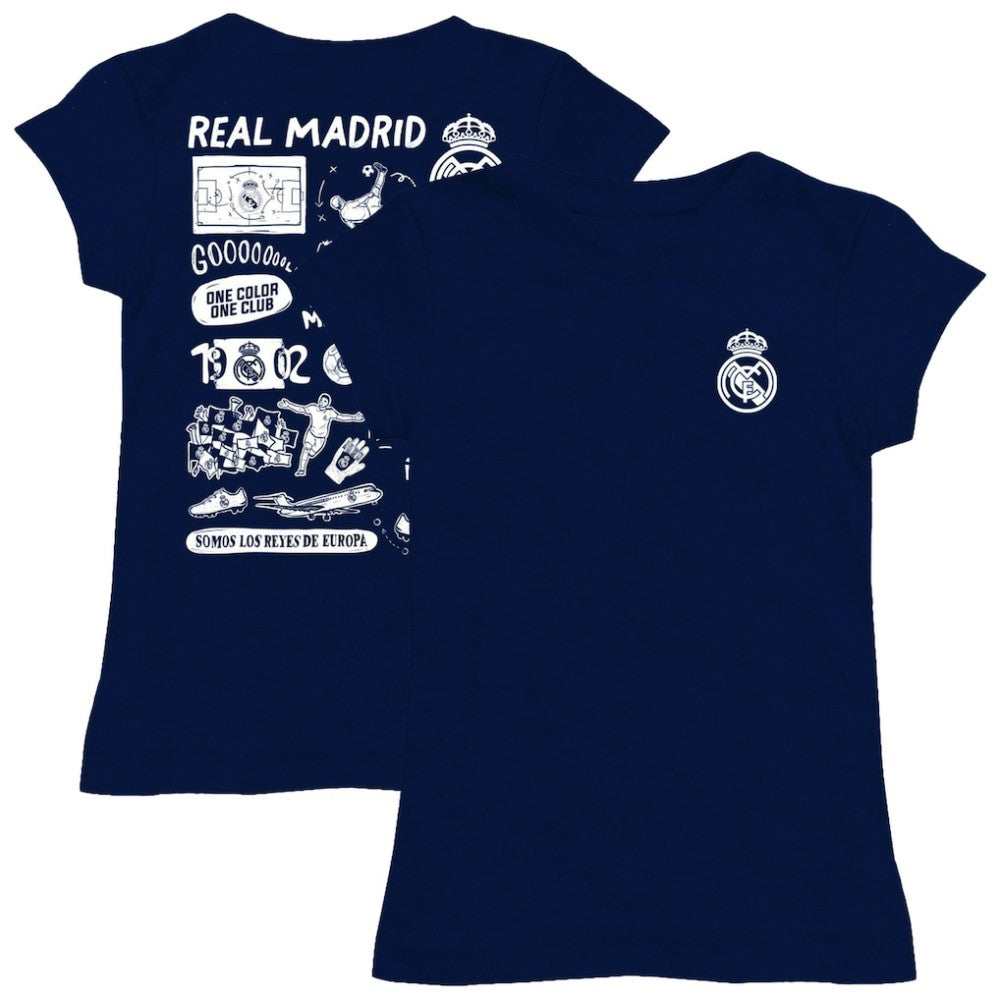 Real Madrid Vive La Fete Girls Youth Color Badge Fitted T-Shirts - Navy