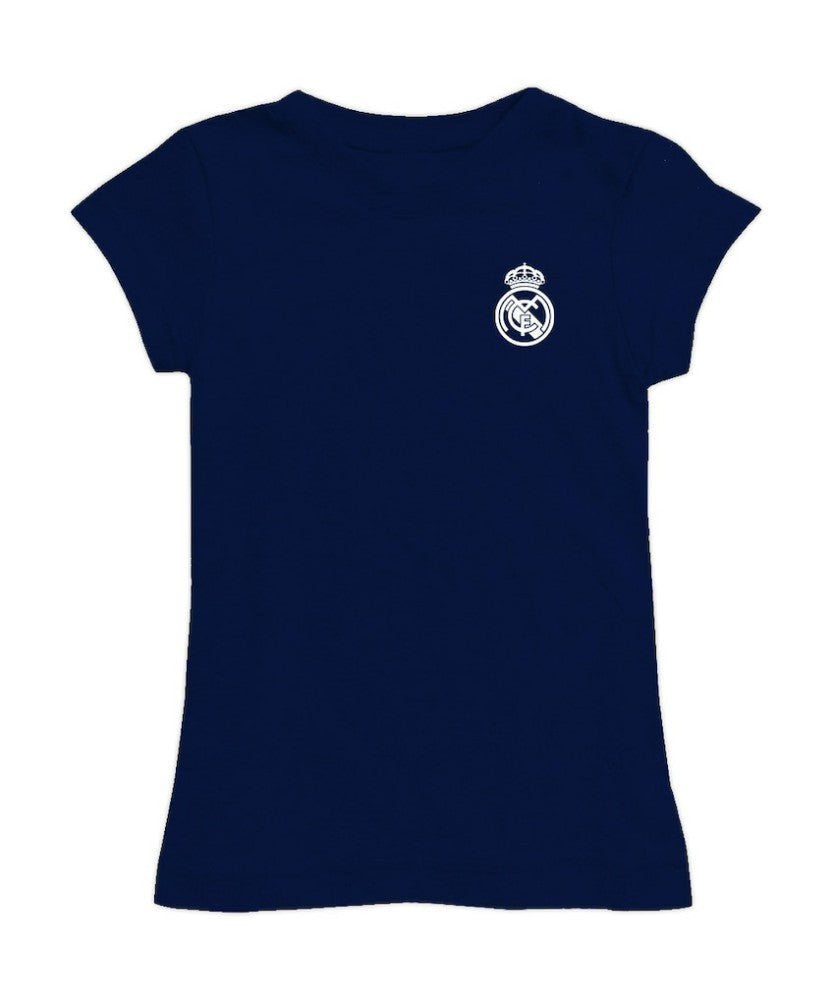 Real Madrid Vive La Fete Girls Youth Color Badge Fitted T-Shirts - Navy
