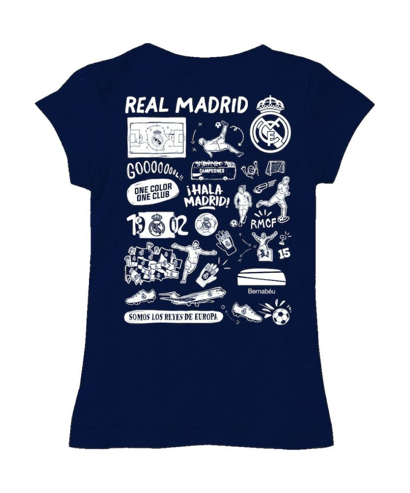 Real Madrid Vive La Fete Girls Youth Color Badge Fitted T-Shirts - Navy
