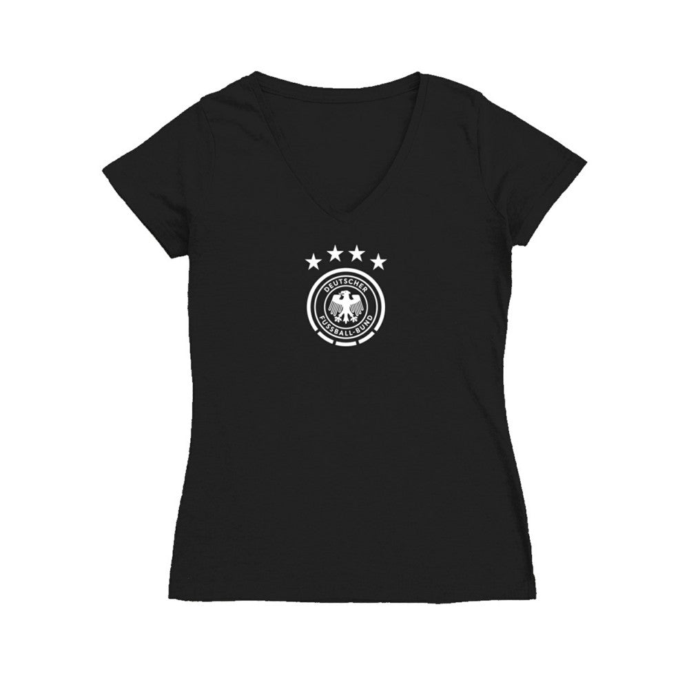 Germany National Team Vive La Fete Women's Color Badge V-Neck Fitted T-Shirts - Black