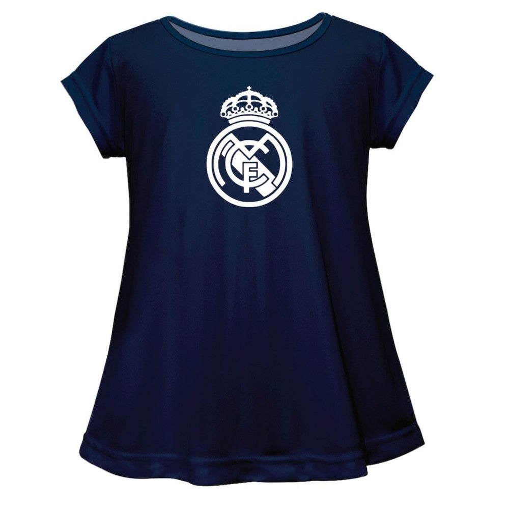 Real Madrid Vive La Fete Girls Youth Color Badge A-Line Top - Navy