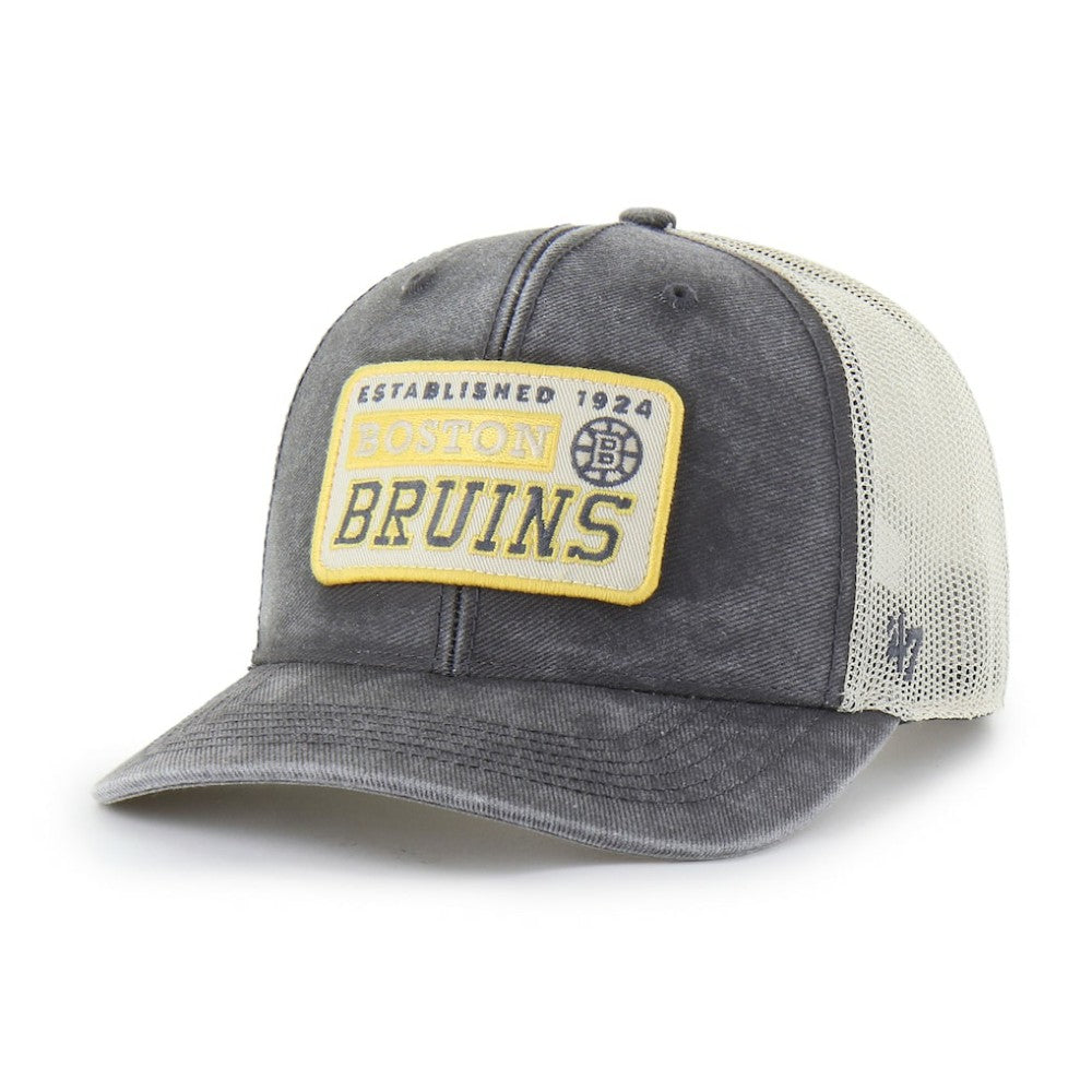 Boston Bruins '47 Canteen Pigment Dyed Patch Trucker Adjustable Hat Charcoal