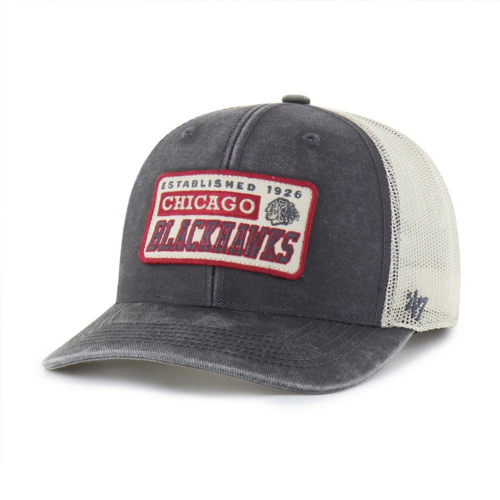 Chicago Blackhawks '47 Canteen Pigment Dyed Patch Trucker Adjustable Hat Charcoal