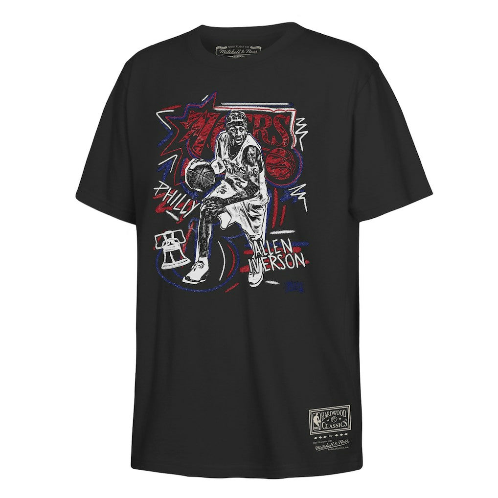 Mitchell & Ness - Allen Iverson Philadelphia 76ers Youth Chalked Up T-Shirt - Black