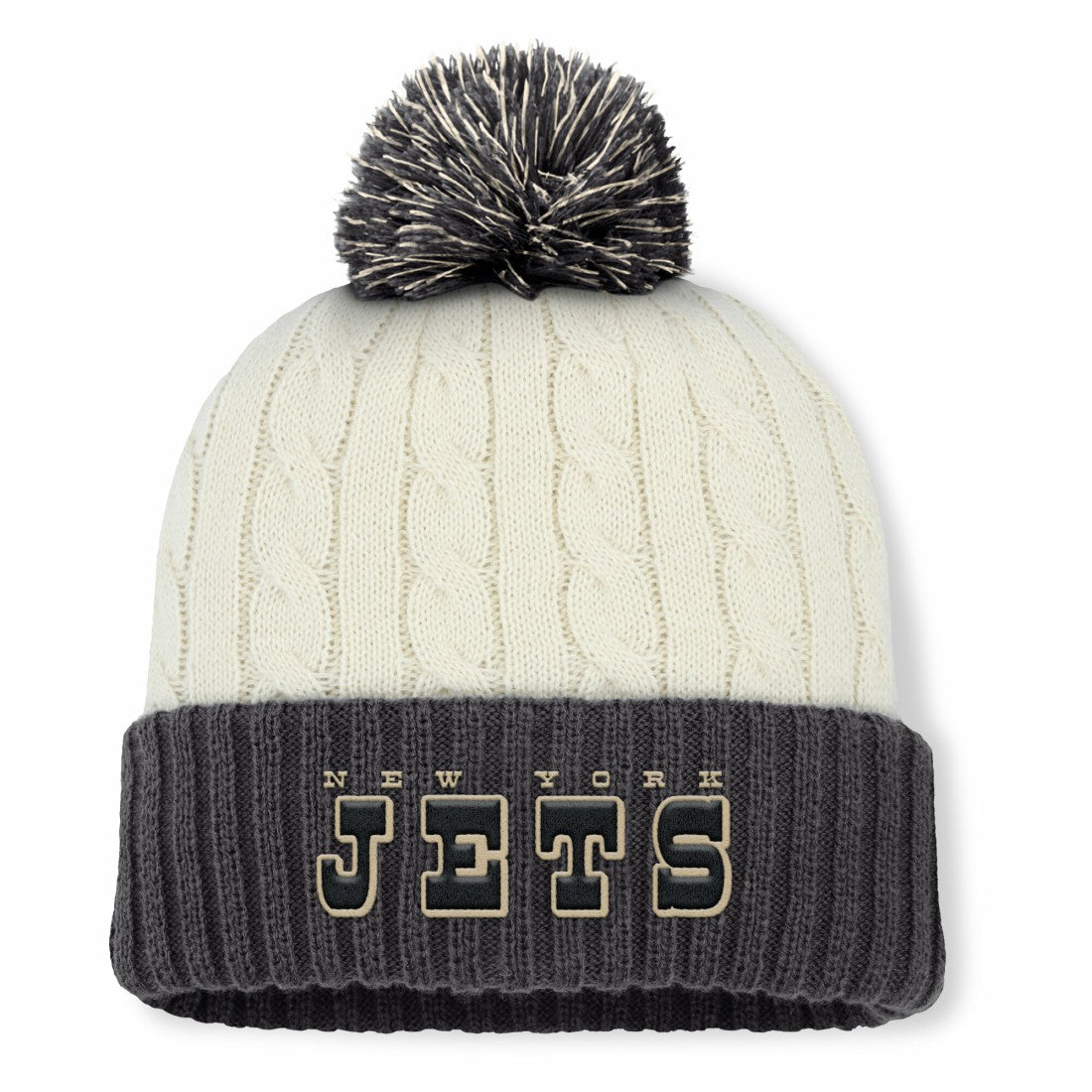 New York Jets Women's Coaxial Cuffed Knit Hat with Pom Cream - Fanatics