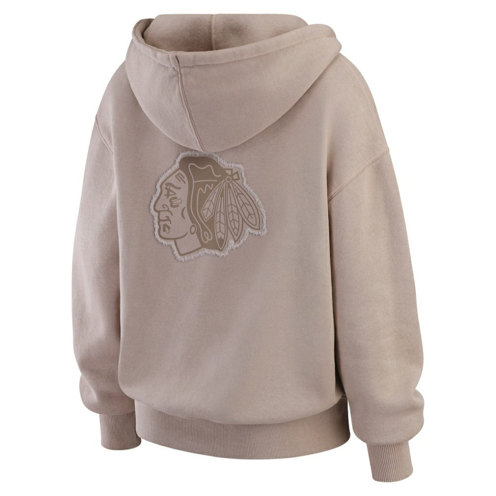 Chicago Blackhawks WEAR by Erin Andrews Women's Washed Pullover Crewdie Tan