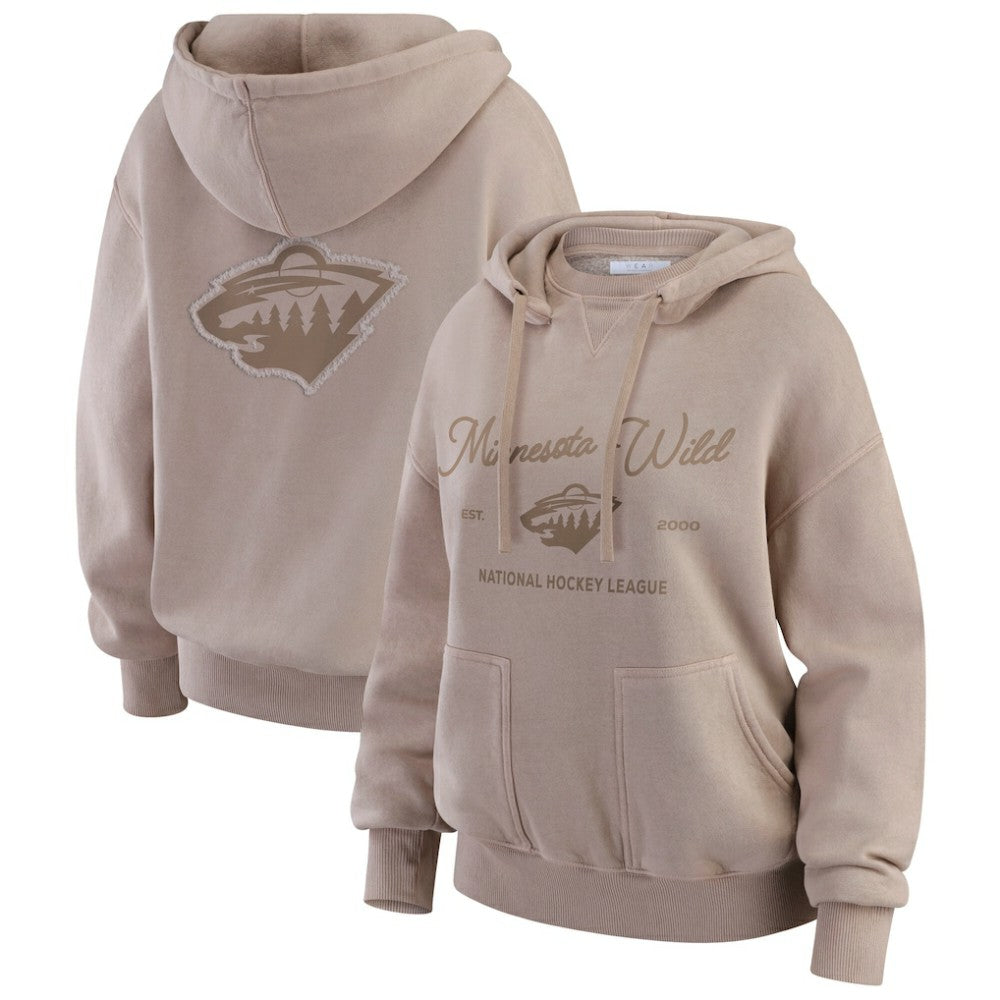 Minnesota Wild - WEAR by Erin Andrews Women's Washed Pullover Crewdie Tan