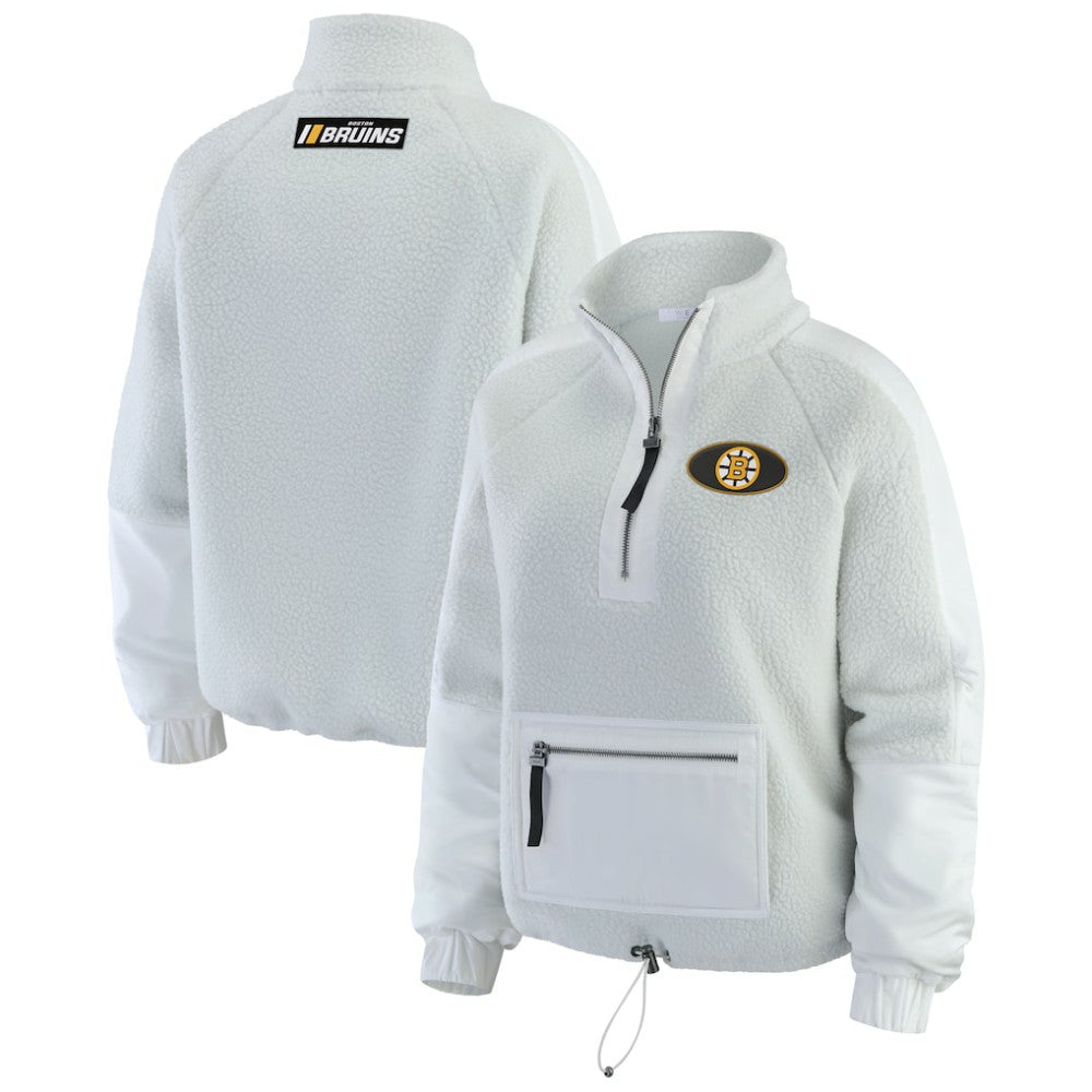 Boston Bruins WEAR by Erin Andrews Women's Polar Fleece Quarter-Zip Jacket Gray