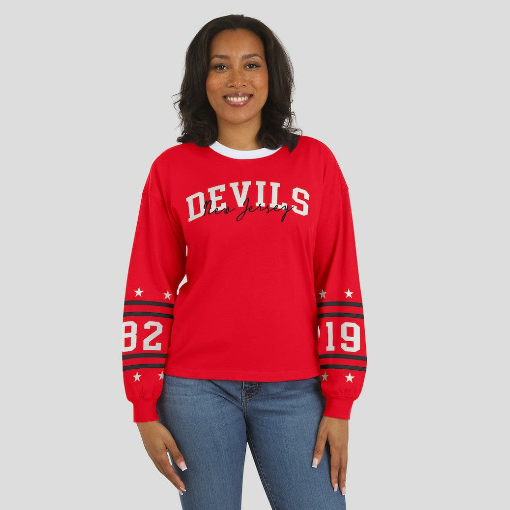 New Jersey Devils - WEAR by Erin Andrews Women's Long-Sleeve Sport T-Shirt Red