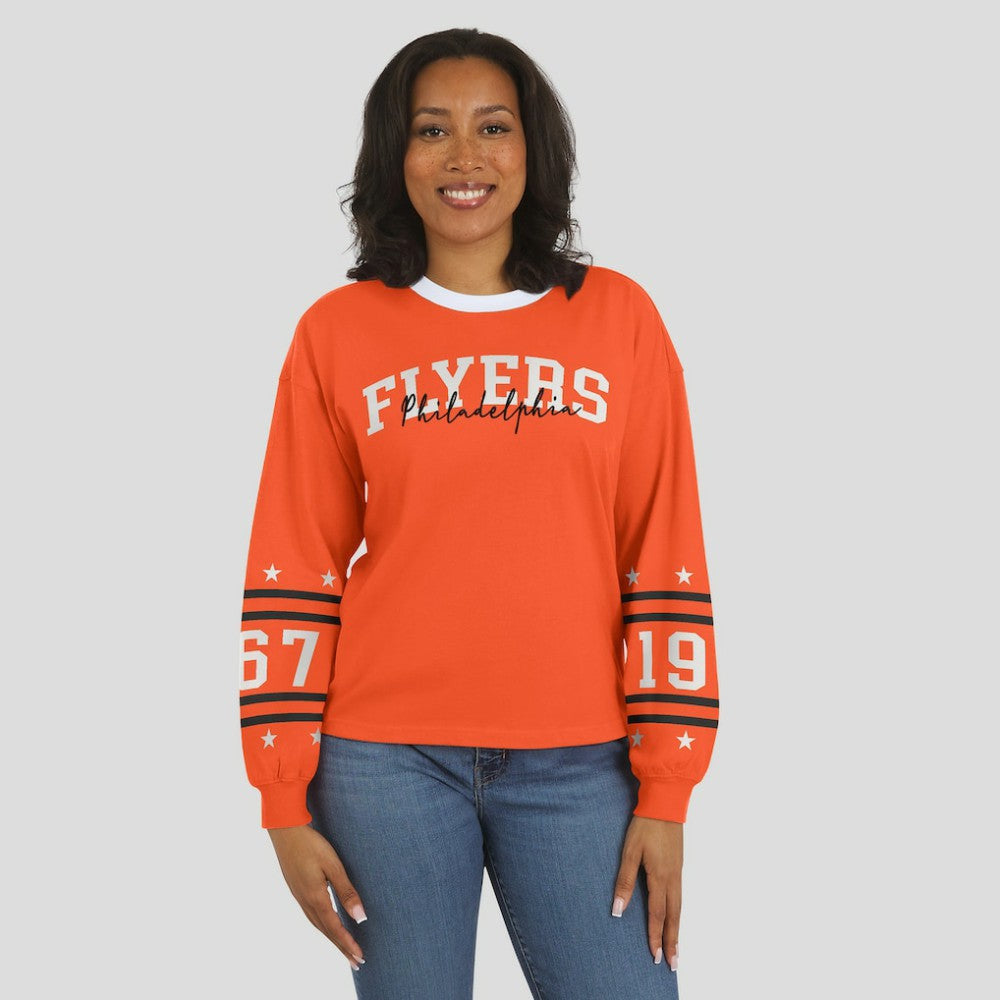 Philadelphia Flyers - WEAR by Erin Andrews Women's Long-Sleeve Sport T-Shirt Orange