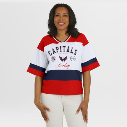 Washington Capitals WEAR by Erin Andrews Women's Jersey Style Tee - Red/White | NHL Jerseys