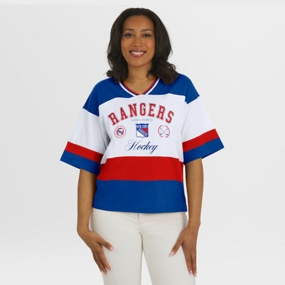 New York Rangers WEAR by Erin Andrews Women's Jersey Style Tee - Blue/White | NHL Jerseys