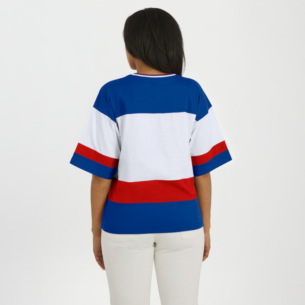 New York Rangers WEAR by Erin Andrews Women's Jersey Style Tee - Blue/White | NHL Jerseys